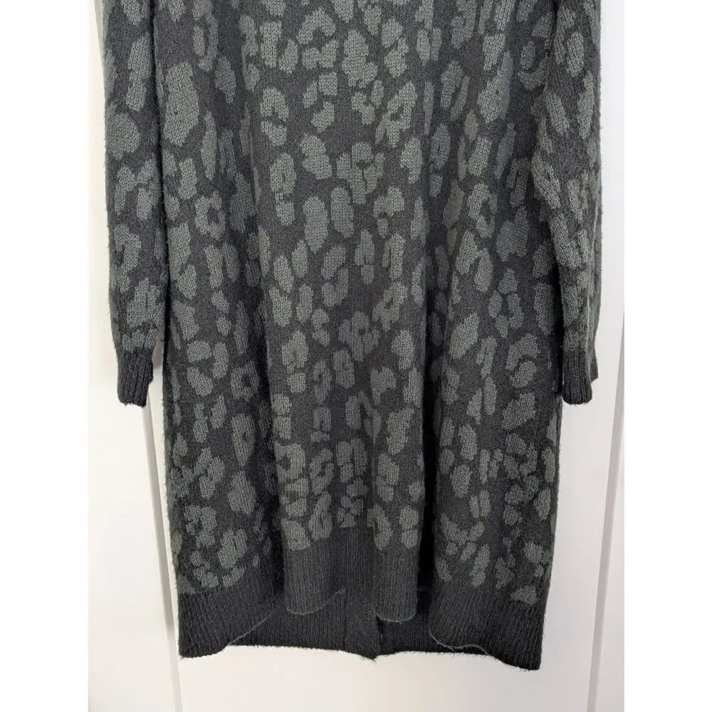 LOGO Lori Goldstein Cardigan Sweater 2X Leopard Print Long Duster Pockets